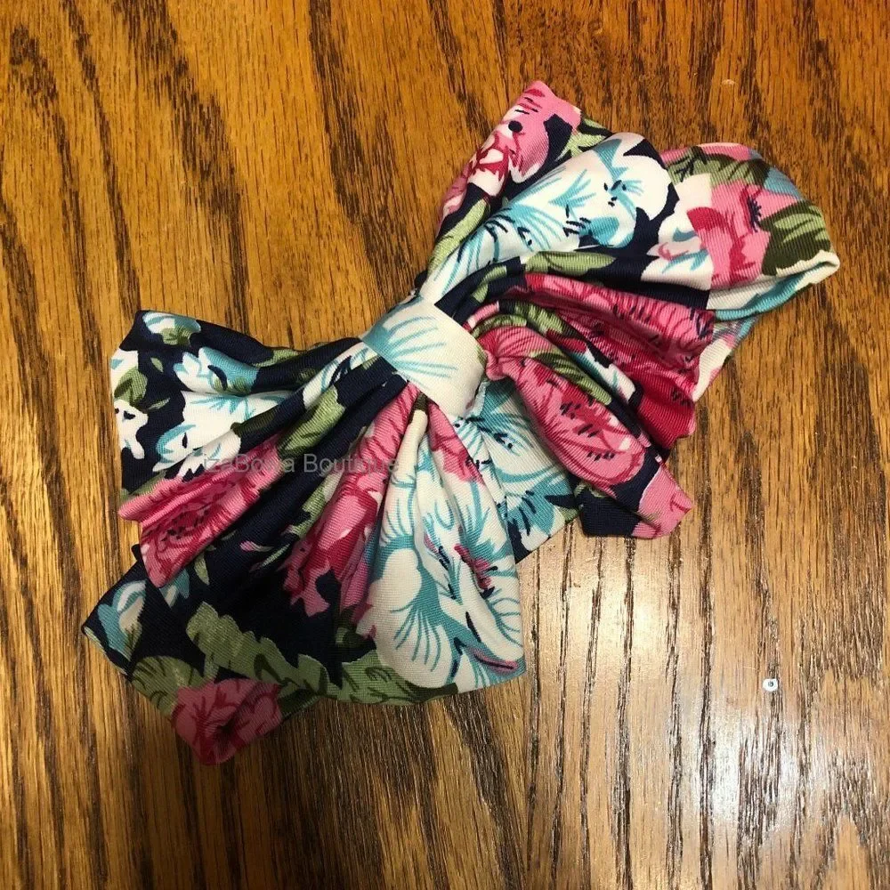 Blue Floral Cotton Big Bow Headband  FLBL3    Handmade NWT Boutique